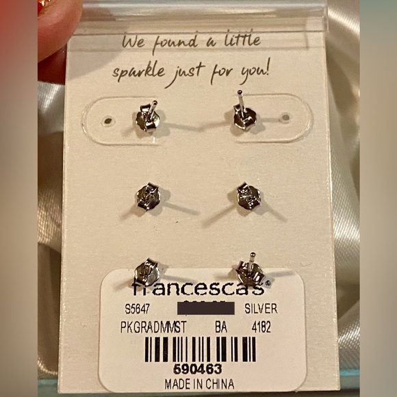 NWT francesca's SIGNATURE SILVER STERLING 3 PAIR STUD EARRINGS SET - Picture 8 of 9